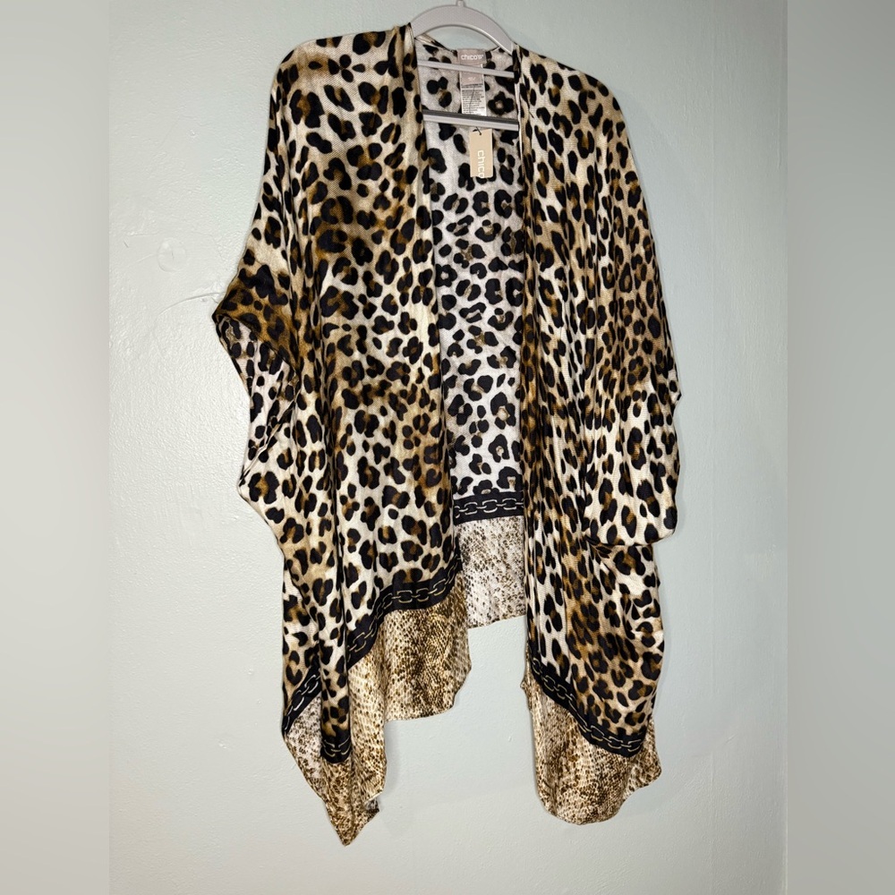 NWT Chico's Women's One Size Leopard Fusion Ruana Poncho